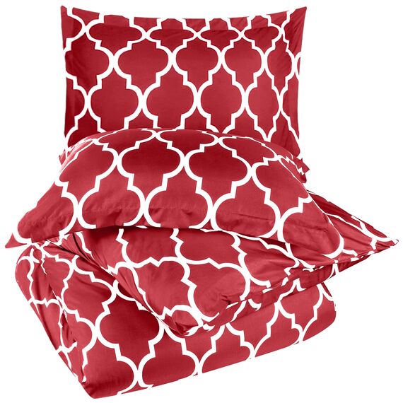 Utopia Bedding Bettbezug-Set für Queen-Size-Betten, 1 Bettbezug mit 2 Kissenbezügen, 3-teiliges Bettdeckenbezug, Reißverschluss, ultraweiche gebürstete Mikrofaser (Queensize, Quatrefoil Burgunderrot)