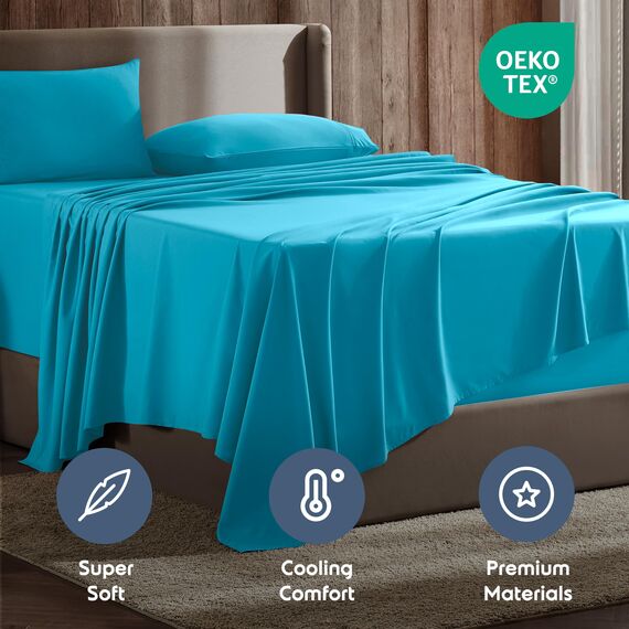 Nestl Bettlaken-Set – 1800 tiefe Taschen, Bettwäsche-Set – Hotel Luxus Doppelbett-gebürstete Mikrofaser – Spannbettlaken, Bettlaken, Kissenbezüge Split King Beach Blue