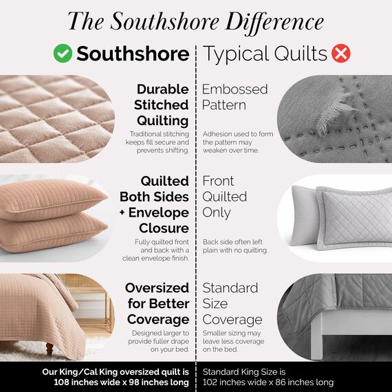 Southshore Fine Living, Inc. Übergroßes Bettwäsche-Set für King-Size-Bett, gesteppt, gesteppt, Tagesdecke, 2 passende Kissenbezüge, maschinenwaschbar, Hotelqualität, gemütliche Decke, Rouge