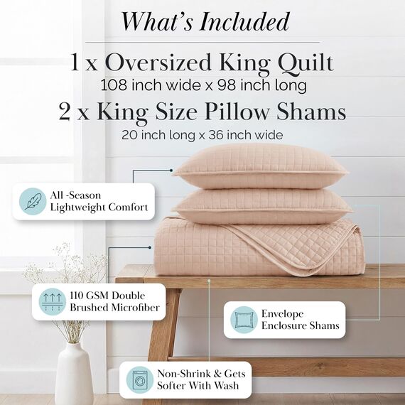 Southshore Fine Living, Inc. Übergroßes Bettwäsche-Set für King-Size-Bett, gesteppt, gesteppt, Tagesdecke, 2 passende Kissenbezüge, maschinenwaschbar, Hotelqualität, gemütliche Decke, Rouge