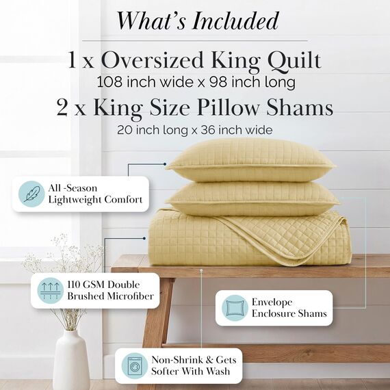 Southshore Fine Living, Inc. Bettwäsche-Set für King-Size-Betten, weiche, leichte Steppdecke, King-Size-Bettbezug, Flecken- und tierhaarbeständige Bettwäsche, Standard- oder Kalifornien-Größe mit 2