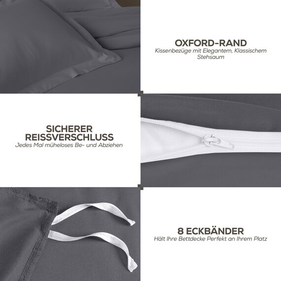 Utopia Bettwäsche-Set – 3-teiliges Mikrofaser-Set – Enthält 1 x 200 x 200 cm Bettbezug mit sicherem Reißverschluss und 2 x 50 x 75 cm Kissenbezüge im Briefumschlagstil (Grau)