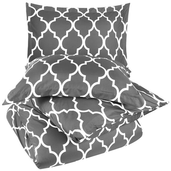Utopia Bedding 1 Bettbezug mit 2 Kissenbezügen, 3-teiliger Bettdeckenbezug mit Reißverschluss, ultraweiche, gebürstete Mikrofaser, 228 x 228 cm (Queen-Size-Größe, Vierpassgrau)
