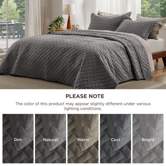 Bedsure Bettwäsche-Set für Queen-Size-Betten, leichte Sommerdecke, Doppelbettgröße, graue Tagesdecken, Queen-Size-Größe, Bettwäsche für alle Jahreszeiten (inkl. 1 Steppdecke, 2 Kissenbezüge)