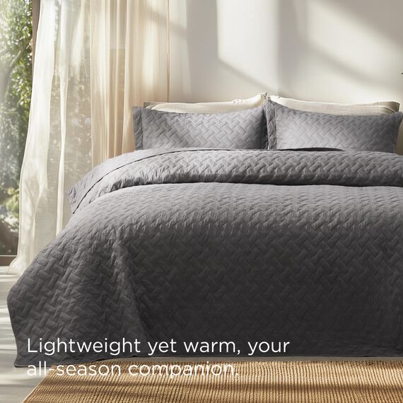 Bedsure Bettwäsche-Set für Queen-Size-Betten, leichte Sommerdecke, Doppelbettgröße, graue Tagesdecken, Queen-Size-Größe, Bettwäsche für alle Jahreszeiten (inkl. 1 Steppdecke, 2 Kissenbezüge)