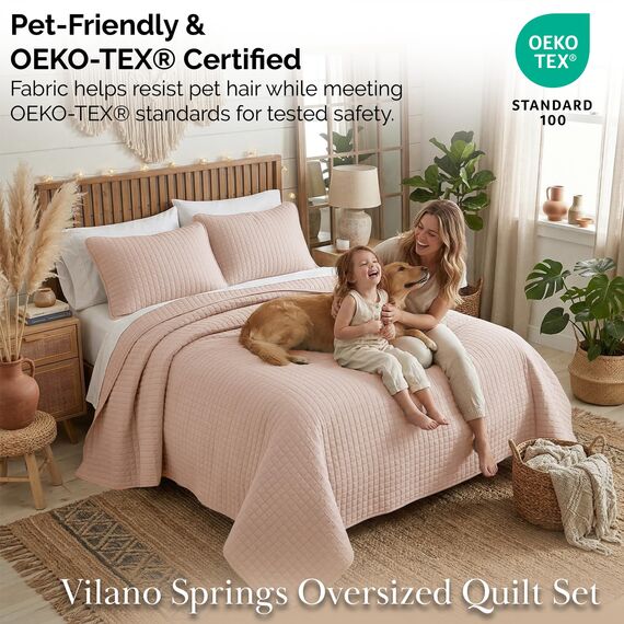Southshore Fine Living, Inc. Übergroßes Bettwäsche-Set für King-Size-Bett, gesteppt, gesteppt, Tagesdecke, 2 passende Kissenbezüge, maschinenwaschbar, Hotelqualität, gemütliche Decke, Rouge