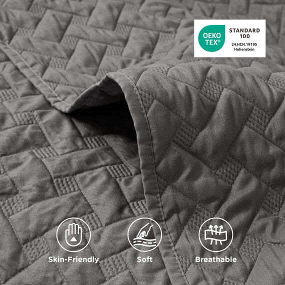 Bedsure Bettwäsche-Set für Queen-Size-Betten, leichte Sommerdecke, Doppelbettgröße, graue Tagesdecken, Queen-Size-Größe, Bettwäsche für alle Jahreszeiten (inkl. 1 Steppdecke, 2 Kissenbezüge)
