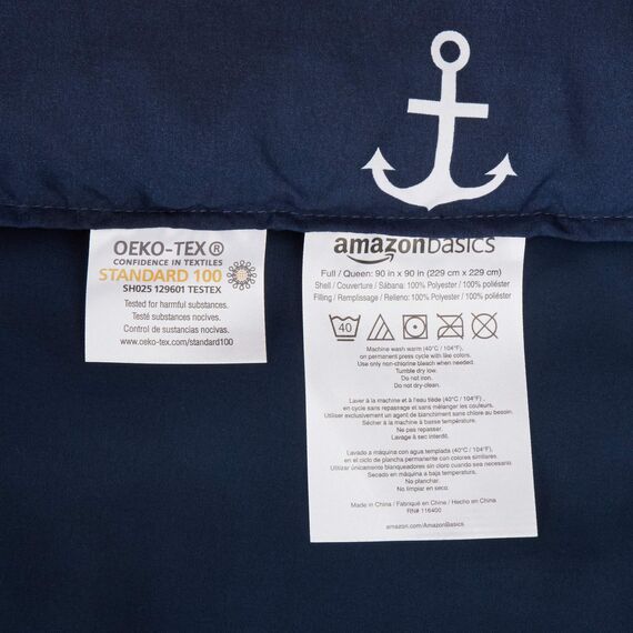 Amazon Basics Bettwäsche-Set für Kinder, pflegeleicht, superweich, Mikrofaser Bett in einem Sack Full / Queen Weiße Anker