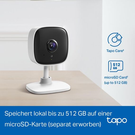 TP-Link Tapo C100 WLAN IP Kamera Überwachungskamera Innen (1080p-Auflösung, 2-Wege-Audio, Nachtsicht zu 9m, bis zu 128 GB lokaler Speicher auf SD Karte, kompatibel mit Amazon Alexa) Weiß