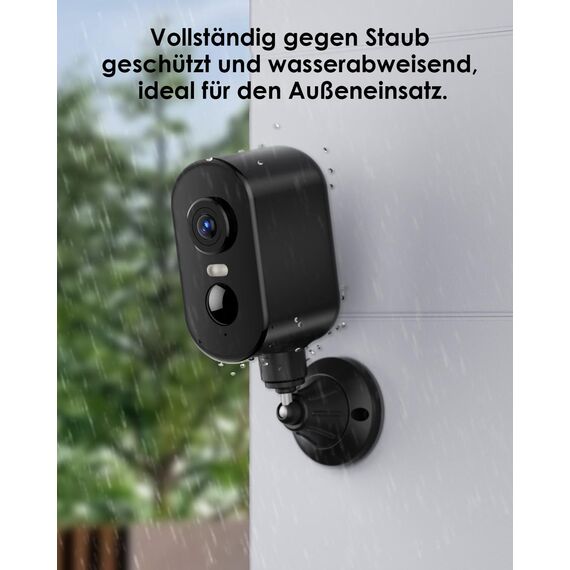 CZEview 2K Überwachungskamera Aussen Akku, Magnetische Montage,Bewegungserkennung,WLAN Kabellose Überwachungskamera außen/innen,2.4G,2-Wege Audio,Farbige Nachtsicht,IP65 Wasserdicht (Ganz schwarz)