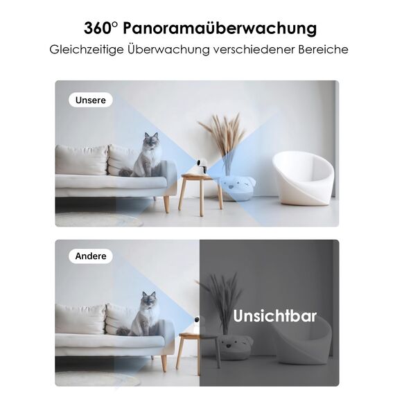 CZEview 3MP+3MP Dual Kameras Überwachung Innen, 5Ghz WLAN 360° Hundekamera Haustierkamera mit APP, Überwachungskamera Innen, ABO Optional, Indoor Camera