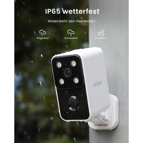 ieGeek 180° Überwachungskamera Aussen Akku, Kabellos Überwachungskamera Innen mit PIR-Bewegungserkennung, Farbige Nachtsicht, Zwei-Wege-Audio, 2.4GHz WLAN, Alexa, IP65