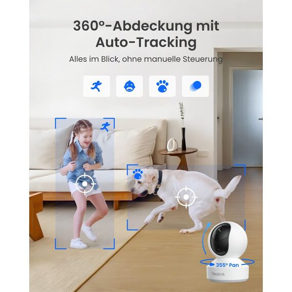 Reolink 3K Überwachungskamera Innen WLAN Schwenkbar, Home und Baby Monitor mit Personen-/Haustier-/Baby-Schreierkennung, Auto-Tracking, 2,4/5GHz WiFi IP Kamera Indoor, 5MP IR-Nachtsicht, E1 Pro