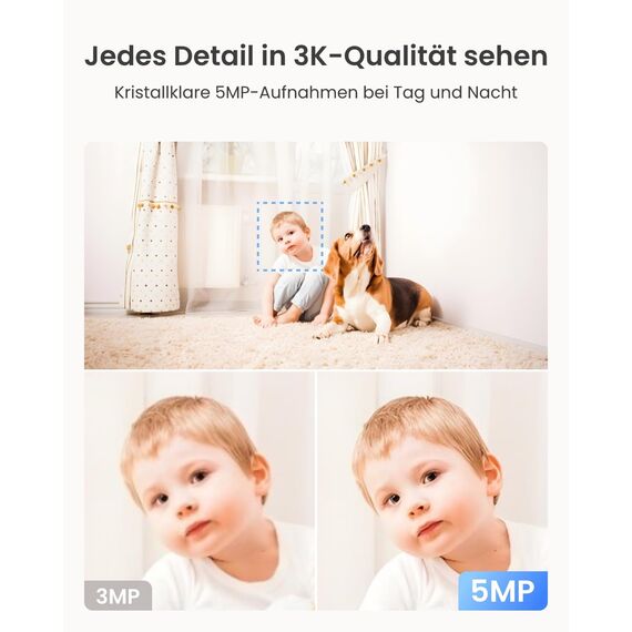 Reolink 3K Überwachungskamera Innen WLAN Schwenkbar, Home und Baby Monitor mit Personen-/Haustier-/Baby-Schreierkennung, Auto-Tracking, 2,4/5GHz WiFi IP Kamera Indoor, 5MP IR-Nachtsicht, E1 Pro