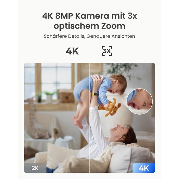Reolink 4K PTZ WLAN Überwachungskamera Innen, 2,4/5 GHz Wi-Fi 6, Babyphone mit Kamera, 3X Optischer Zoom, Auto-Tracking, Indoor Kamera für Kids, Hundekamera, Intelligente Erkennung, E1 Zoom, Schwarz