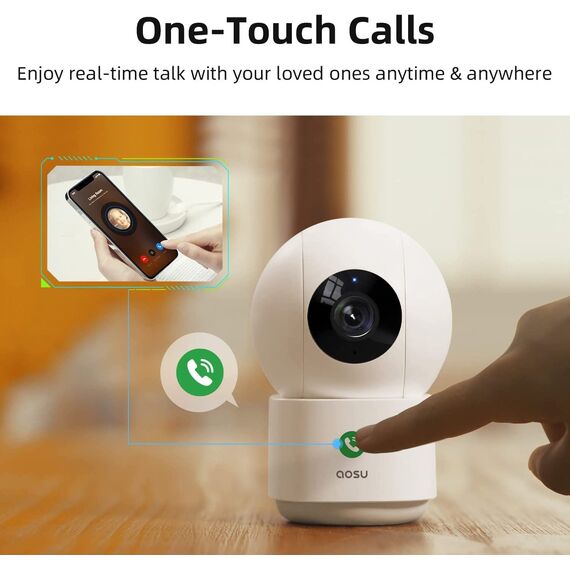 aosu 4MP Überwachungskamera Innen WLAN Kamera, 360 ° Bewegungsverfolgung, Homekit Kamera mit 5G/2.4GHz WiFi, One-Touch-Anruf, Zwei-Wege-Audio, für Baby/ältere/Haustiere, kompatibel mit Alexa