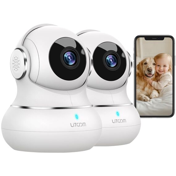 litokam Little elf Überwachungskamera, 2K Babyphone, WLAN IP Kamera mit Bewegungserkennung, Nachtsicht, 2-Wege Audio, Hunde Kamera unterstützt App Kontrolle und Fernalarm-2 stück