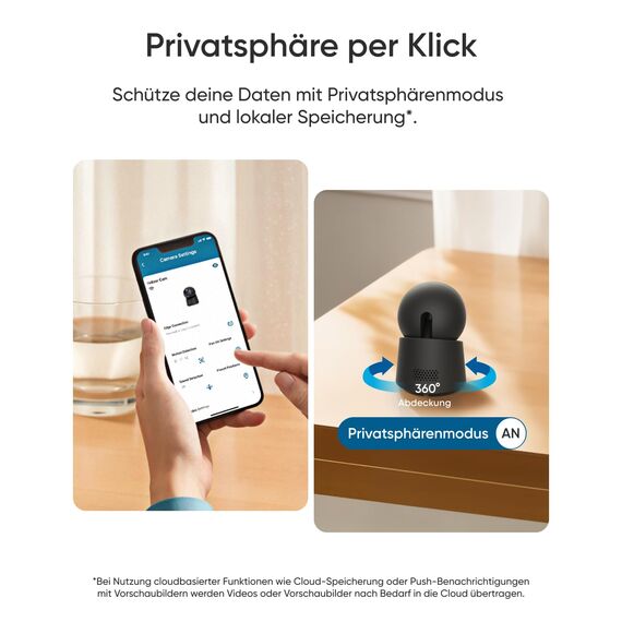 eufy Innenkamera E30, neueste Generation, 4K 8MP UHD Sicherheitskamera, 360° Abdeckung, 6× optischer Zoom, Farbnachtsicht, KI-Erkennung Mensch/Tier/Weinen, Auto-Tracking Mensch/Tier, HomeKit, Schwarz