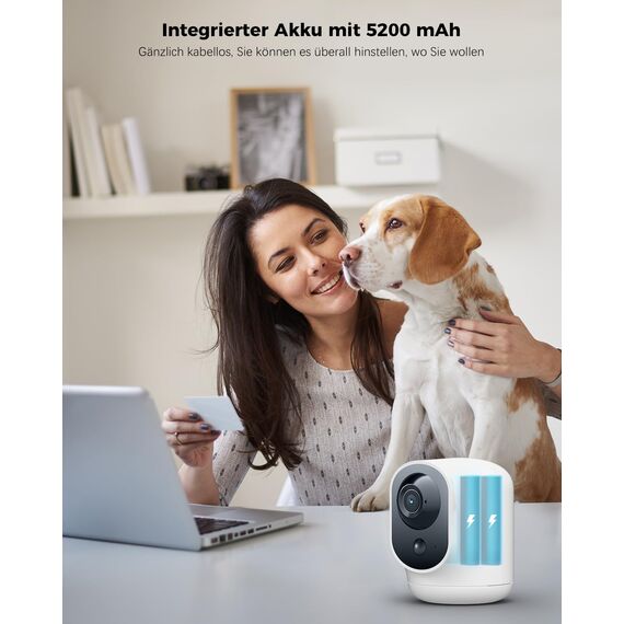 COCOCAM 2K Überwachungskamera Innen WLAN mit 5200mAh Akku, kabelloser 355°P 90°T, Baby Monitor Haustierkamera Altenpflege, KI-Erkennung, PIR-Personenerkennung, 2,4G WLAN (1, Weiß)