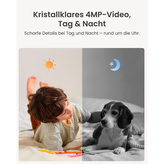 Reolink 2K Überwachungskamera Innen, 360°-Ansicht Indoor Kamera WLAN mit Auto-Tracking, Baby Monitor mit Personen-/Tier-/Weinen-Erkennung, 2,4 GHz Wi-Fi, Privatmodus, 2-Wege-Audio, E1 4MP