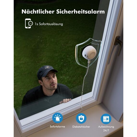 YESKAMOU 2K 3MP Fenster Überwachungskamera Innen, Innenkamera mit Farb-Nachtsicht, Blendschutz & Antireflex,2,4 GHz & 5 GHz Dualband, 24/7-Aufnahme,Window Camera für Hausüberwachung