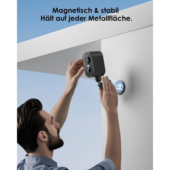 CZEview 2K Überwachungskamera Aussen Akku, Magnetische Montage,Bewegungserkennung,WLAN Kabellose Überwachungskamera außen/innen,2.4G,2-Wege Audio,Farbige Nachtsicht,IP65 Wasserdicht (Ganz schwarz)