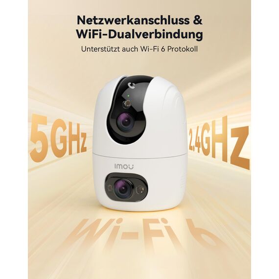 Imou Überwachungskamera Innen mit 2K Dual-Objektiv, 2.4GHz/5GHz WLAN, Personen-/Haustiererkennung, Farbnachtsicht, 360° PTZ Kamera Überwachung Innen, Auto Tracking, 2-Wege-Audio, Sirene,Privater Modus
