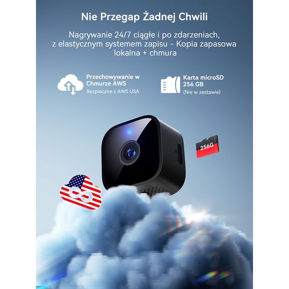Outinput 2K Plug-in Überwachungskamera Innen, WLAN Indoor Kamera mit Nachtsicht, Hundekamera mit App, Bewegung&Geräusch-Erkennung, 2-Wege-Audio, Sirene, SD&Cloud-Speicher, für Baby&Haustiere, Schwarz
