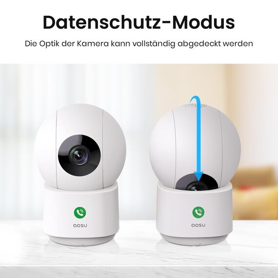 aosu 2K Überwachungskamera Innen WALN Kamera babyfone Handy Indoorcam, babyphone Bewegungsmelder Nachtsicht，360° Schwenkbare WiFi IP Kamera