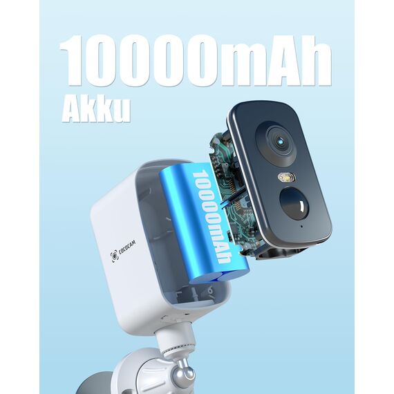 COCOCAM Tragbare Magnetische 4G Überwachungskamera mit SIM Karte Außen/Innen, 2K kabellose Kamera für Wohnmobile, Camping und Reisen,300°Schwenkbereich, 10000Ah Akku, Integrierte SIM-Karte(Kein WLAN)