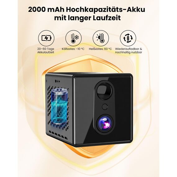 aidowocam Mini Kamera 4K Überwachungskamera mit 64G SD WLAN WiFi Camera Live Übertragung Handy APP Für Lange Standby Akku Kamera,Bewegungsmelder Nachtsicht