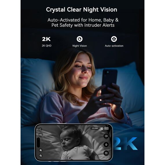 Outinput 2K Plug-in Mini Überwachungskamera Innen, WLAN Indoor Kamera mit IR-Nachtsicht, Hundekamera mit App, Bewegung&Geräusch-Erkennung, 2-Wege-Audio, Sirene, SD&Cloud-Speicher, für Baby&Haustiere