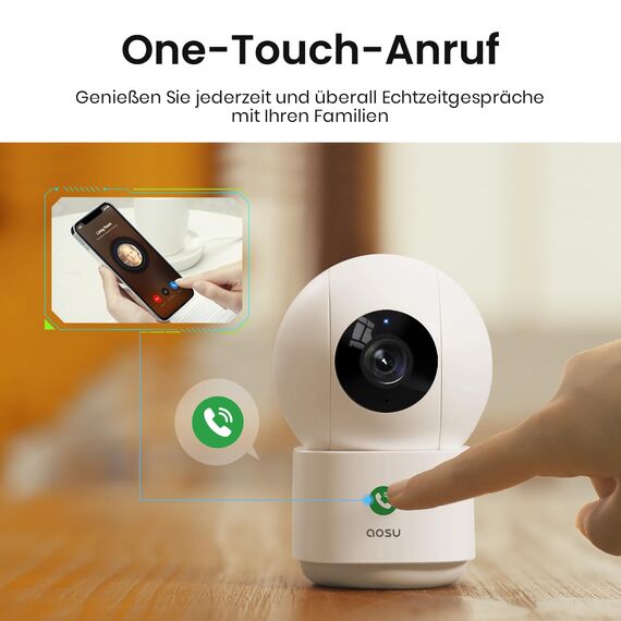 aosu 2K Überwachungskamera Innen WALN Kamera babyfone Handy Indoorcam, babyphone Bewegungsmelder Nachtsicht，360° Schwenkbare WiFi IP Kamera