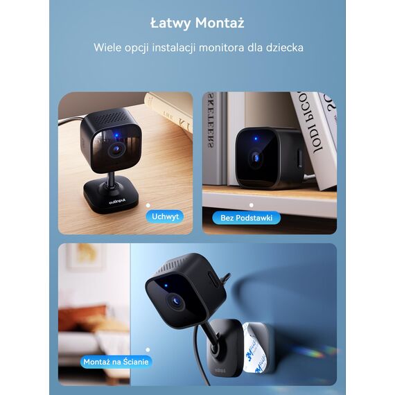 Outinput 2K Plug-in Überwachungskamera Innen, WLAN Indoor Kamera mit Nachtsicht, Hundekamera mit App, Bewegung&Geräusch-Erkennung, 2-Wege-Audio, Sirene, SD&Cloud-Speicher, für Baby&Haustiere, Schwarz