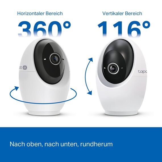 Tapo C260 4K 8MP Überwachungskamera Innen 360°, Lokale KI-Erkennung, Physischer Privatsphärenmodus, 18-Facher Digitalzoom, Bewegungsverfolgung, Zwei-Wege-Audio, MicroSD-Karte Bis zu 512 GB