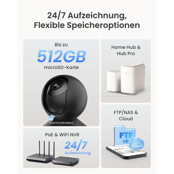 Reolink 4K PTZ WLAN Überwachungskamera Innen, 2,4/5 GHz Wi-Fi 6, Babyphone mit Kamera, 3X Optischer Zoom, Auto-Tracking, Indoor Kamera für Kids, Hundekamera, Intelligente Erkennung, E1 Zoom, Schwarz
