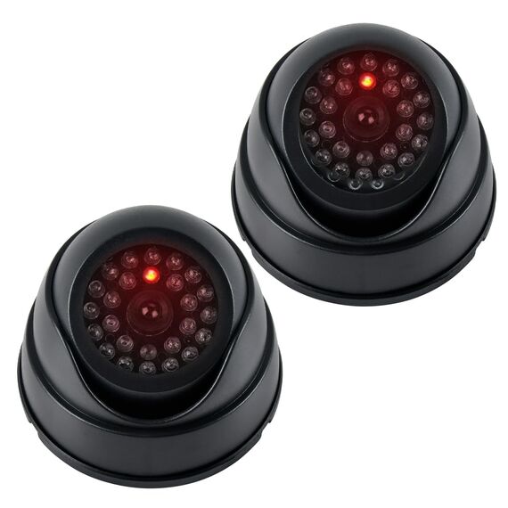 BUYGOO 2 pcs Kamera Attrappe, CCTV Dummy Sicherheits Dome Kameras, Fake überwachungskamera mit Rot Blinkender LED, Überwachungskamera Attrappen, Dummy Kamera Attrappe, für Innen Außenbereich