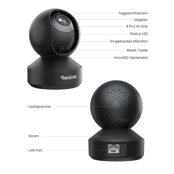 Reolink 4K PTZ WLAN Überwachungskamera Innen, 2,4/5 GHz Wi-Fi 6, Babyphone mit Kamera, 3X Optischer Zoom, Auto-Tracking, Indoor Kamera für Kids, Hundekamera, Intelligente Erkennung, E1 Zoom, Schwarz