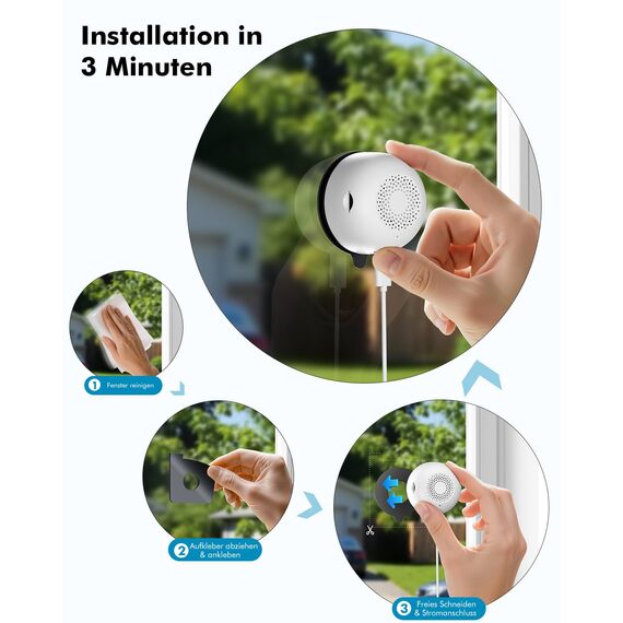 YESKAMOU 2K 3MP Fenster Überwachungskamera Innen, Innenkamera mit Farb-Nachtsicht, Blendschutz & Antireflex,2,4 GHz & 5 GHz Dualband, 24/7-Aufnahme,Window Camera für Hausüberwachung