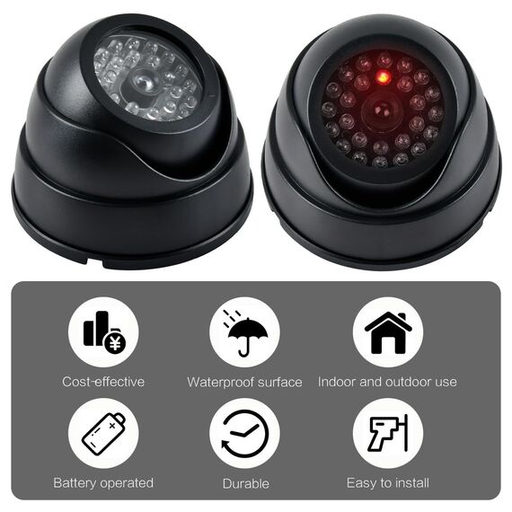 BUYGOO 2 pcs Kamera Attrappe, CCTV Dummy Sicherheits Dome Kameras, Fake überwachungskamera mit Rot Blinkender LED, Überwachungskamera Attrappen, Dummy Kamera Attrappe, für Innen Außenbereich