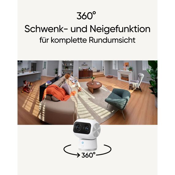 eufy Security Indoor Cam S350, Dual Kameras, 4K, Überwachungskamera innen mit 8× Zoom und 360° PTZ, K.I, Dual-Band Wi-Fi 6, Sicherheitskamera innen, Videoüberwachung