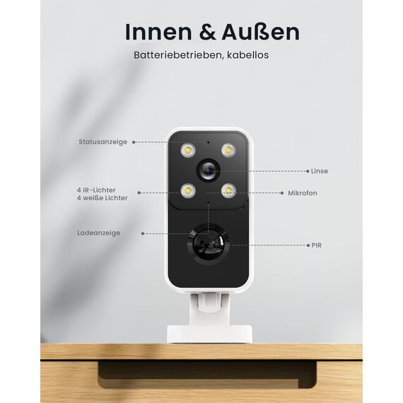 ieGeek 180° Überwachungskamera Aussen Akku, Kabellos Überwachungskamera Innen mit PIR-Bewegungserkennung, Farbige Nachtsicht, Zwei-Wege-Audio, 2.4GHz WLAN, Alexa, IP65