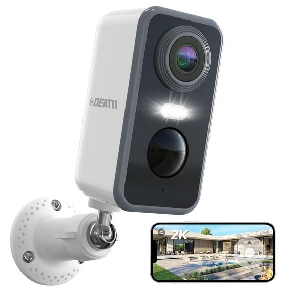 DEATTI Überwachungskamera Aussen Akku, 2K Kamera Überwachung Kabellos WLAN Außen/Innen, IP Kamera Outdoor mit PIR Bewegungsmelder, 2-Wege-Audio, Farbnachtsicht, IP66 Wasserdicht, Cloud/SD Storage