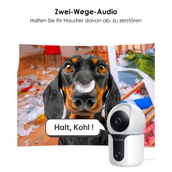 CZEview 3MP+3MP Dual Kameras Überwachung Innen, 5Ghz WLAN 360° Hundekamera Haustierkamera mit APP, Überwachungskamera Innen, ABO Optional, Indoor Camera