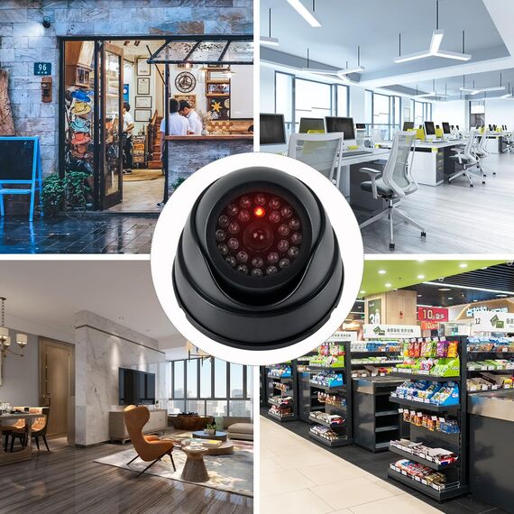BUYGOO 2 pcs Kamera Attrappe, CCTV Dummy Sicherheits Dome Kameras, Fake überwachungskamera mit Rot Blinkender LED, Überwachungskamera Attrappen, Dummy Kamera Attrappe, für Innen Außenbereich