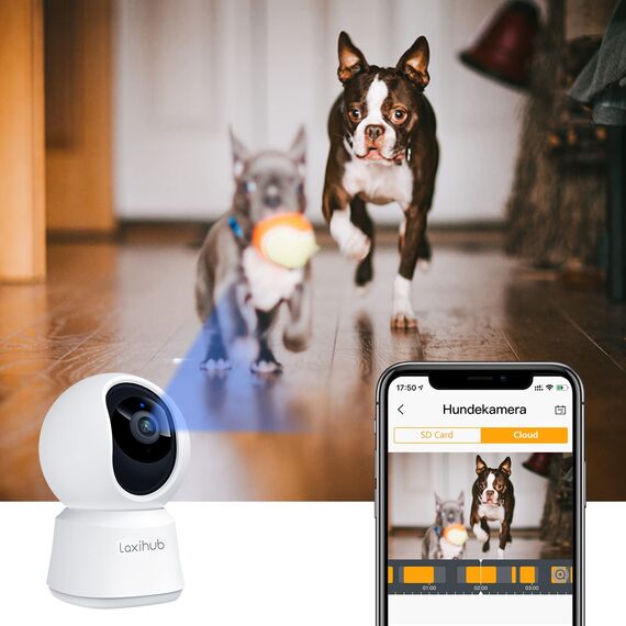 LAXIHUB 5MP Hundekamera mit App Überwachungskamera Innen Baby, 2.4G/5GHz Dual-Band WLAN Haustier Kamera, AI Bewegungserkennung Pet Security Camera Auto-Tracking, Pan/Tilt, 2-Wege-Audio, Alexa