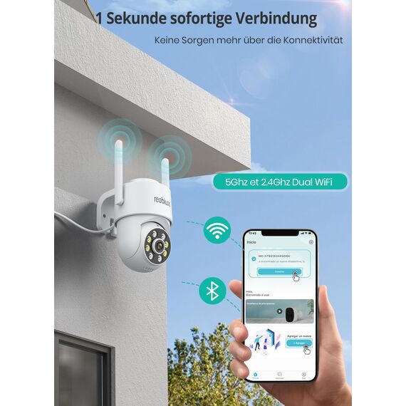 Reobiux Überwachungskamera Aussen 1080P,Kamera überwachung aussen/innen mit Farbige Nachtsicht,2.4Ghz WiFi,Bewegungserkennung,Alarm,Kabelgebunden,2-Wege Audio,Outdoor,USB,IP66