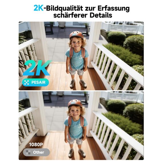 PESAIR 2K Überwachungskamera Aussen Akku/Solar - Kamera Überwachung Aussen WLAN mit Farbige Nachtsicht, Kabellose Überwachungskamera außen/innen, PIR-Bewegungserkennung, IP66, 2,4 GHz, Schwarz