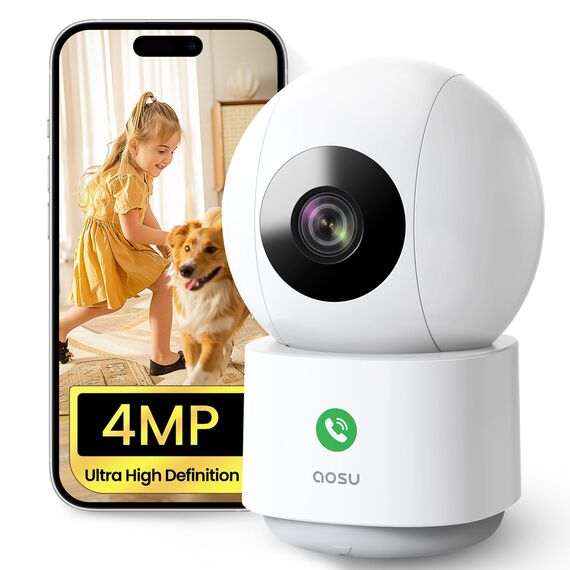 aosu 4MP Überwachungskamera Innen WLAN Kamera, 360 ° Bewegungsverfolgung, Homekit Kamera mit 5G/2.4GHz WiFi, One-Touch-Anruf, Zwei-Wege-Audio, für Baby/ältere/Haustiere, kompatibel mit Alexa