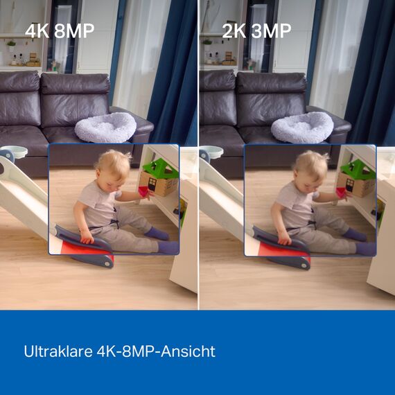 Tapo C260 4K 8MP Überwachungskamera Innen 360°, Lokale KI-Erkennung, Physischer Privatsphärenmodus, 18-Facher Digitalzoom, Bewegungsverfolgung, Zwei-Wege-Audio, MicroSD-Karte Bis zu 512 GB